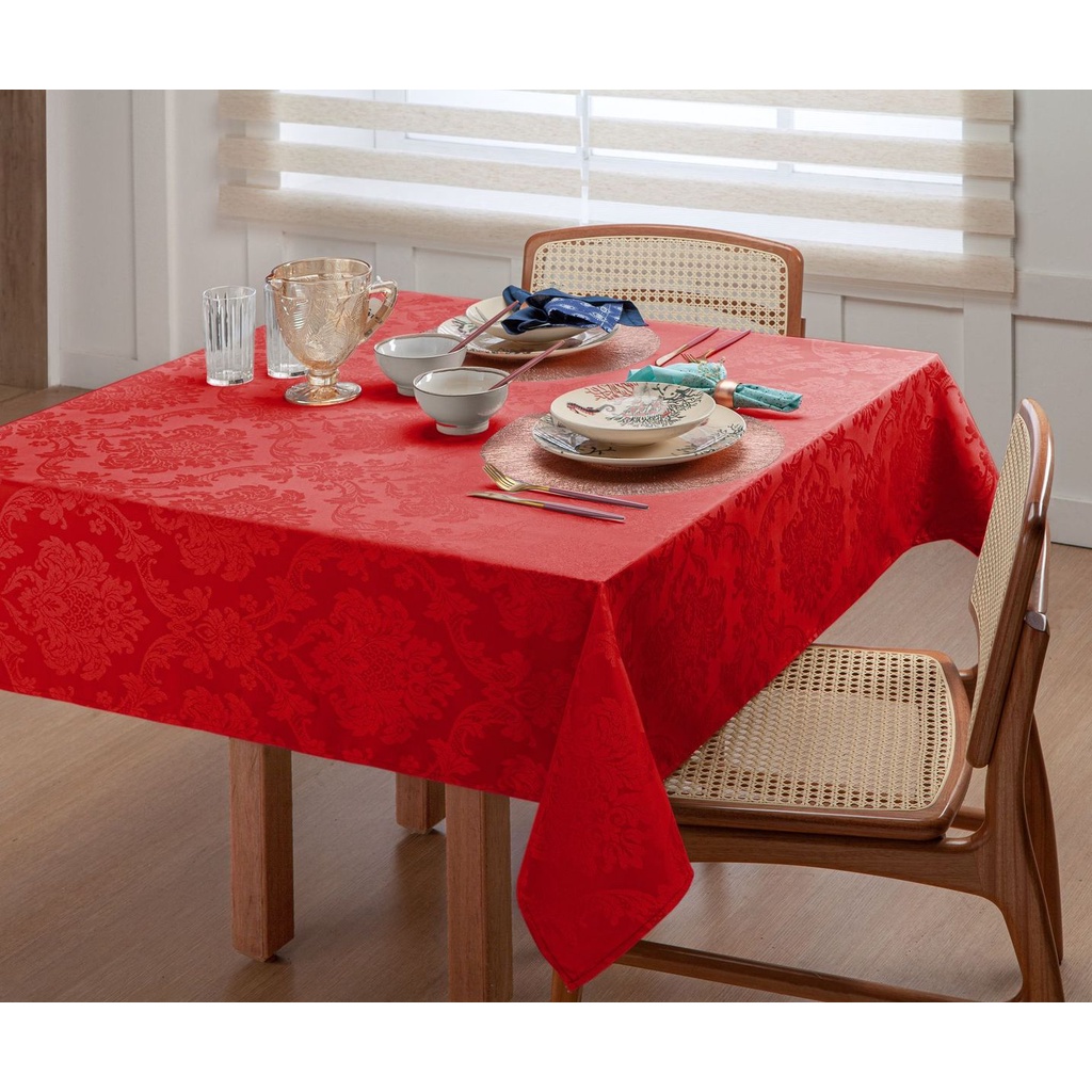 Toalha de mesa retangular 6 lugares tecido jacquard luxo para sala de jantar vermelho