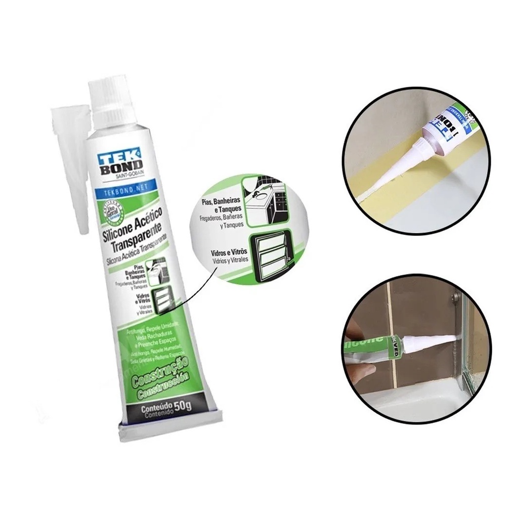 Adesivo Silicone Acético Veda Pias e Vasos Transparente Construcão 50g Uso Geral TEKBOND