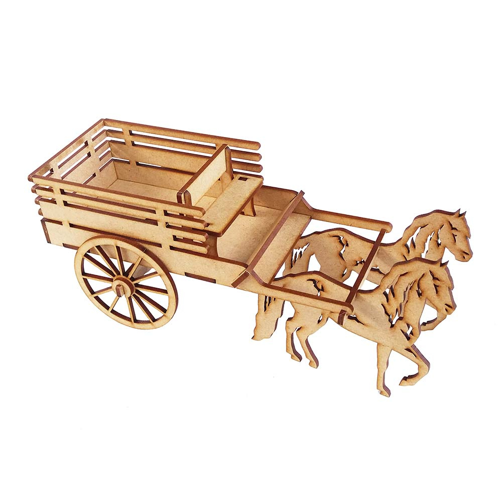 Kit 5 Carroça carrocinha com cavalo mdf cru 3d festa country junina fazenda fazendinha roça