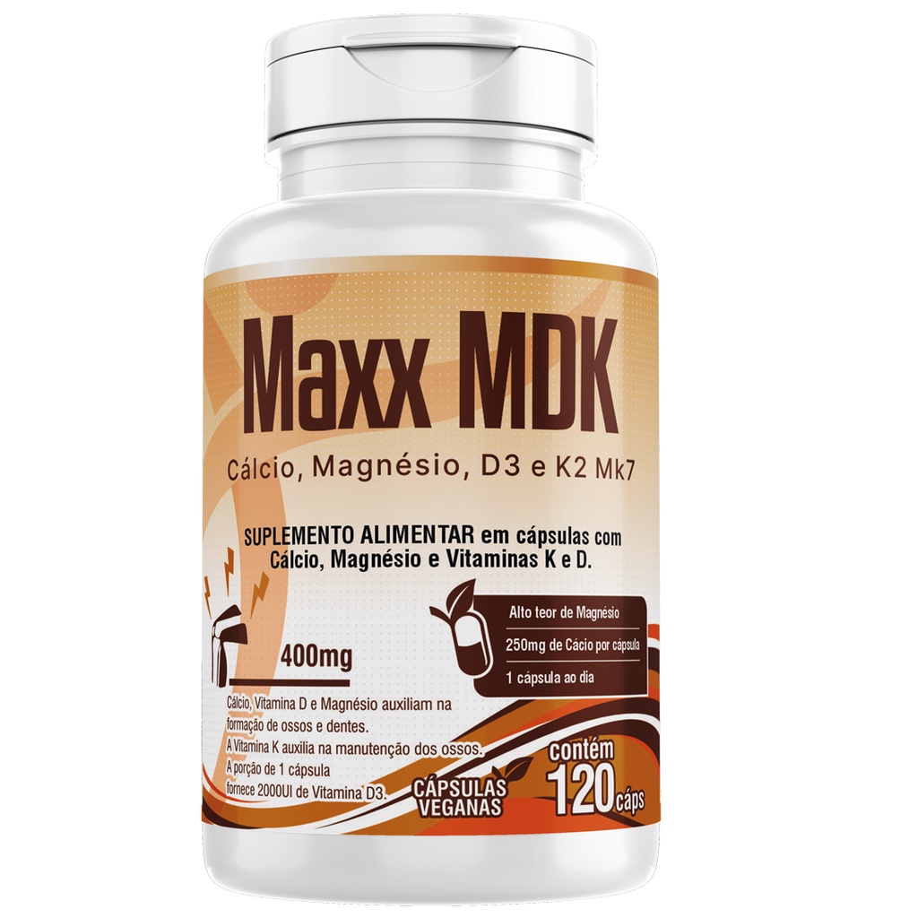 Maxx Mdk 120 Cápsulas Magnésio Vitamina D3 Vitamina K2 Cálcio 1 ao dia