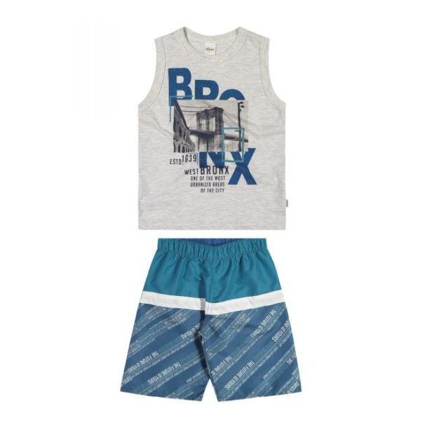 Roupa infantil com camiseta regata e bermuda estampada em tactel