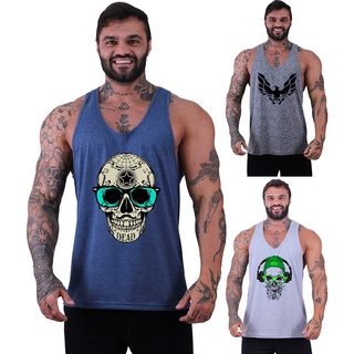 Kit 3 Regatas Cavadas Masculino MXD Conceito Academia Musculação Casual Estampas Exclusivas