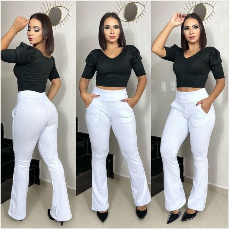 Calça Sarja Branca Feminina Flare