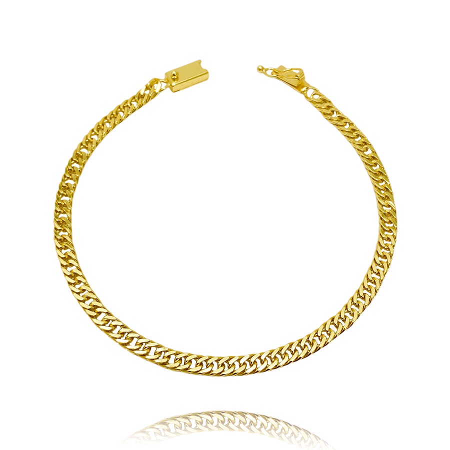 Pulseira Grumet Dupla 4,3mm 8,2g Fecho Gaveta Banho de Ouro 24k Pulseira Masculina Banhada