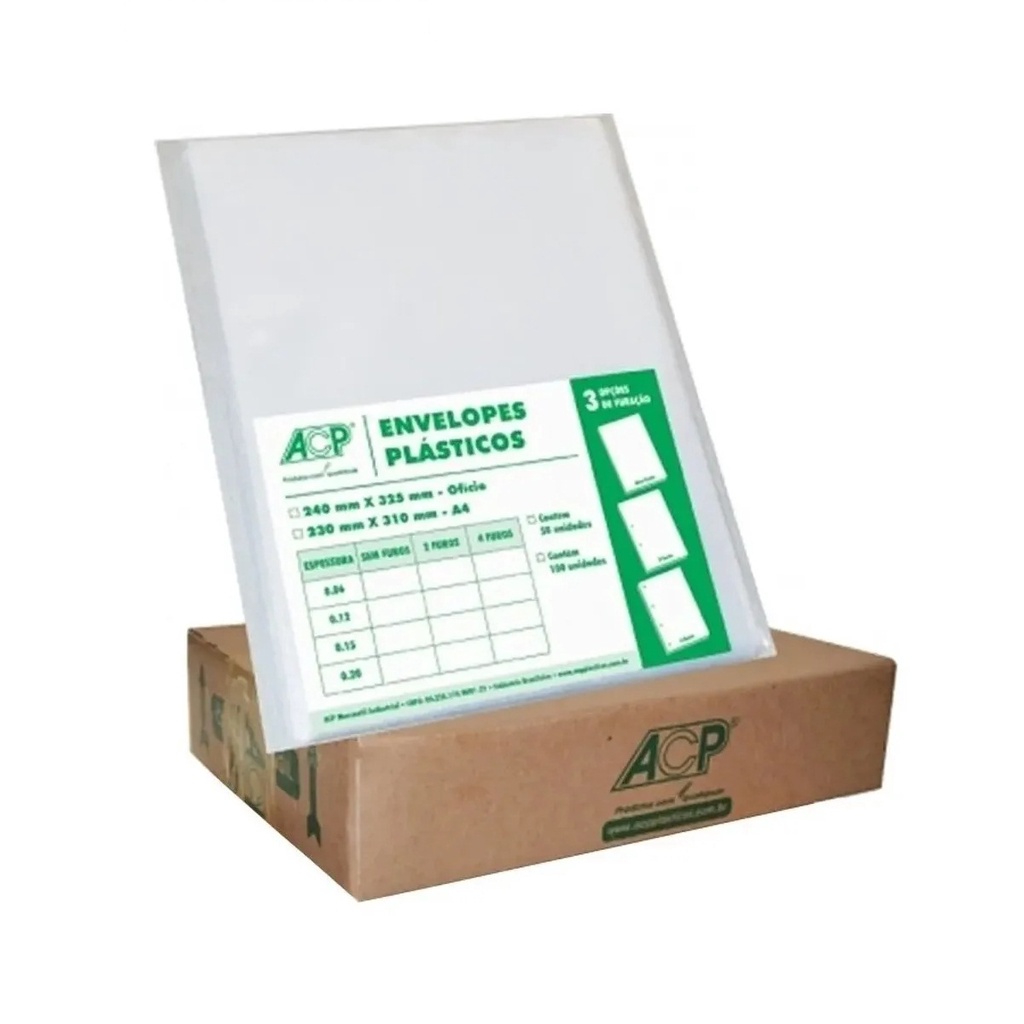 Caixa Com 1000 Envelopes Plástico Ofício 4 Furos Fino 0.06mm