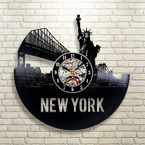 New York Nova Iorque 01 - Relógio Disco De Vinil Decoração