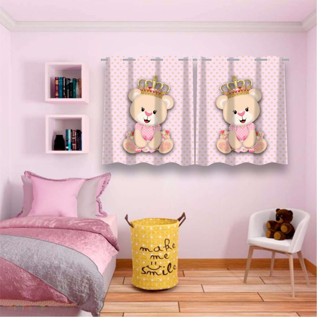 Cortina da Princesa Ursinha  para Decoração de quarto de Bebe  Tecido Premium blackout  Cortina infantil menina 2,60x1,50