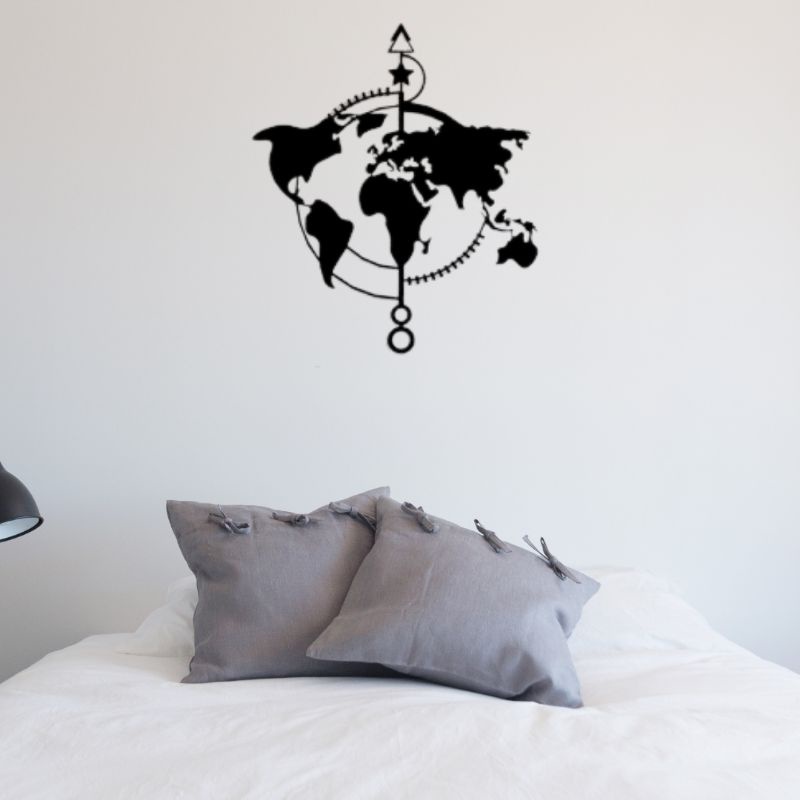 Quadro Decorativo Mapa Mundi Flecha Circular Aplique De Parede Vazado Sala Quarto Cozinha Escritório Mapa Mundi Madeira Mdf 3mm