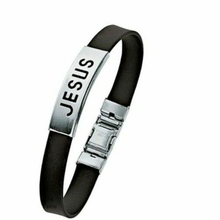 Pulseira Jesus em aço inox com silicone