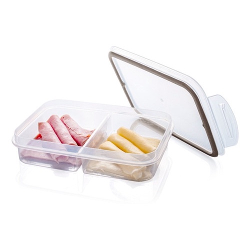 Pote para lanche vasilha marmita frutas tapuer com 2 divisórias tampa travas porta frios duplo hermético presunto queijo mussarela