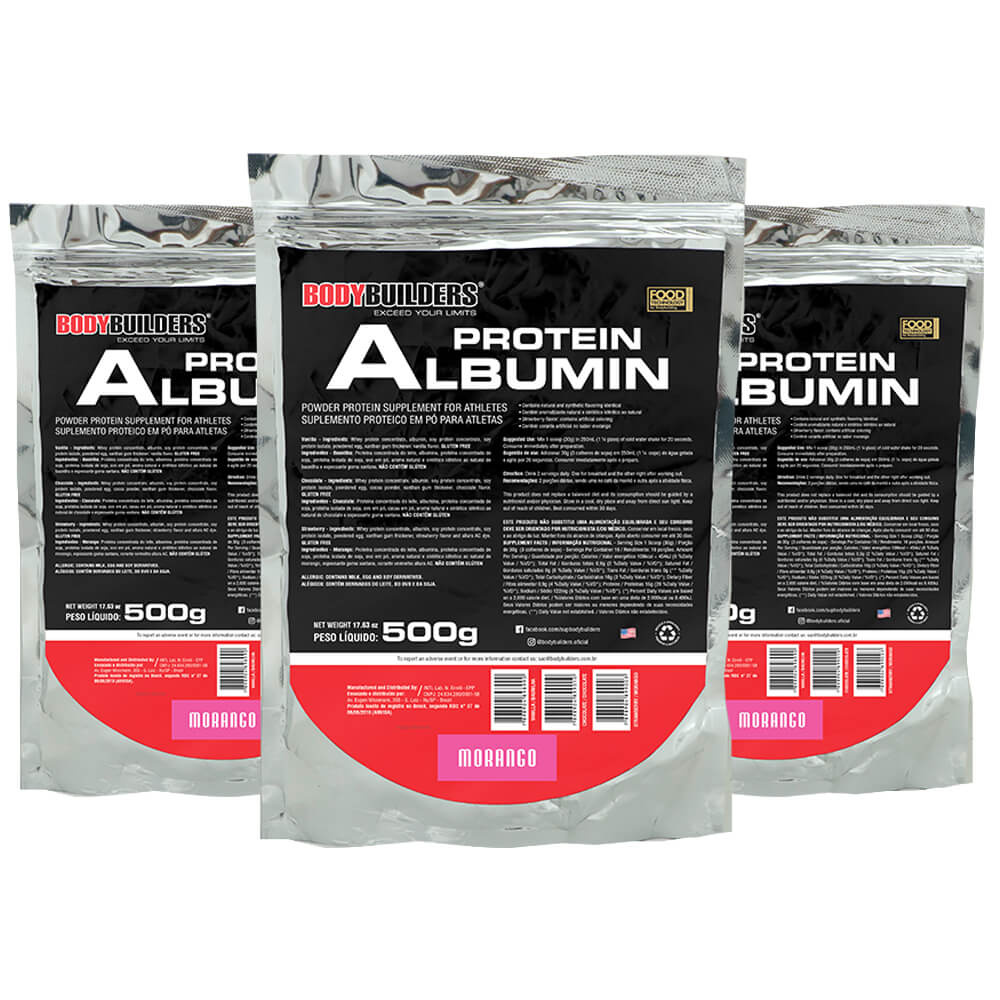 Super Kit 3x Albumina Protein 500g - Bodybuilders em Oferta na Shopee