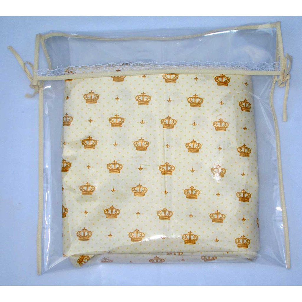 Kit com 6 Saquinhos de Maternidade Marfim + Almofada de Pescoço Infantil Amarelo com Triângulos