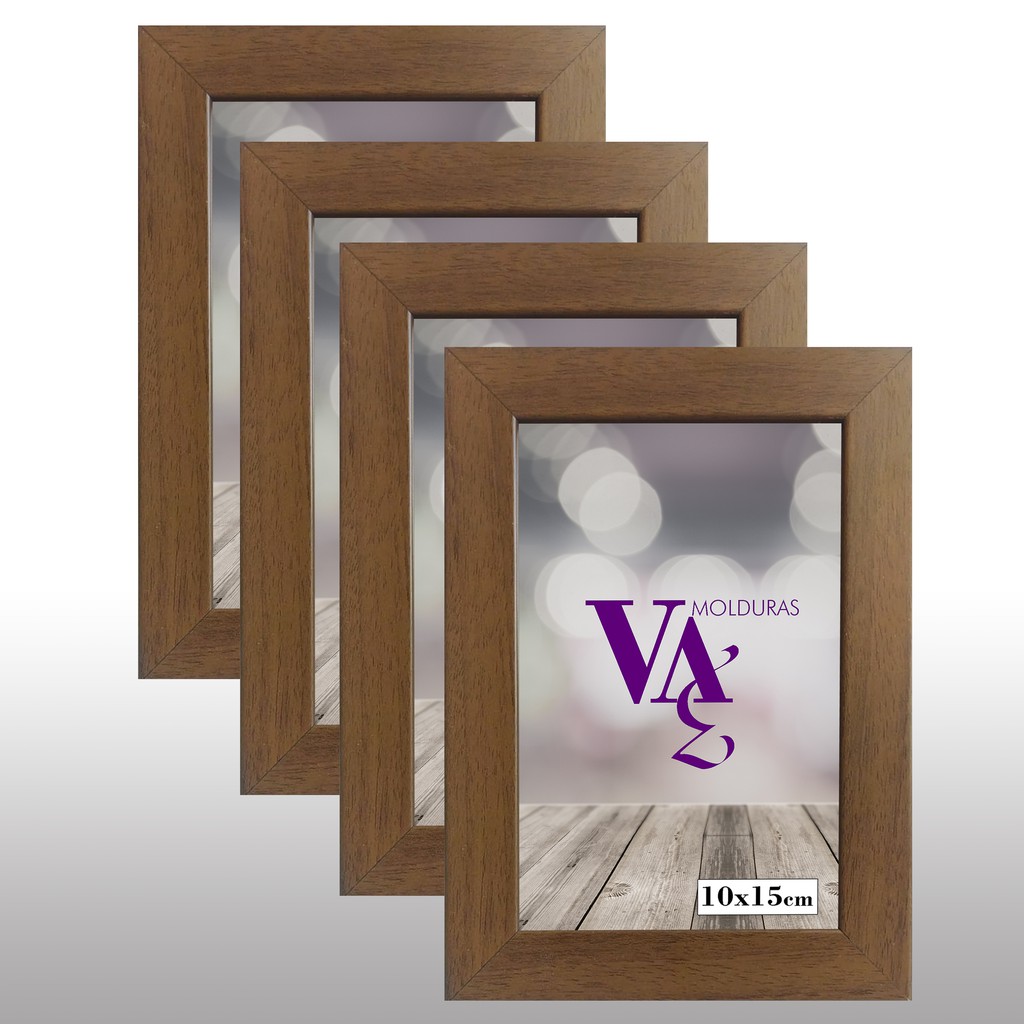 Kit 4 Molduras Marrom Porta Retrato 10x15 Marrom com Vidro