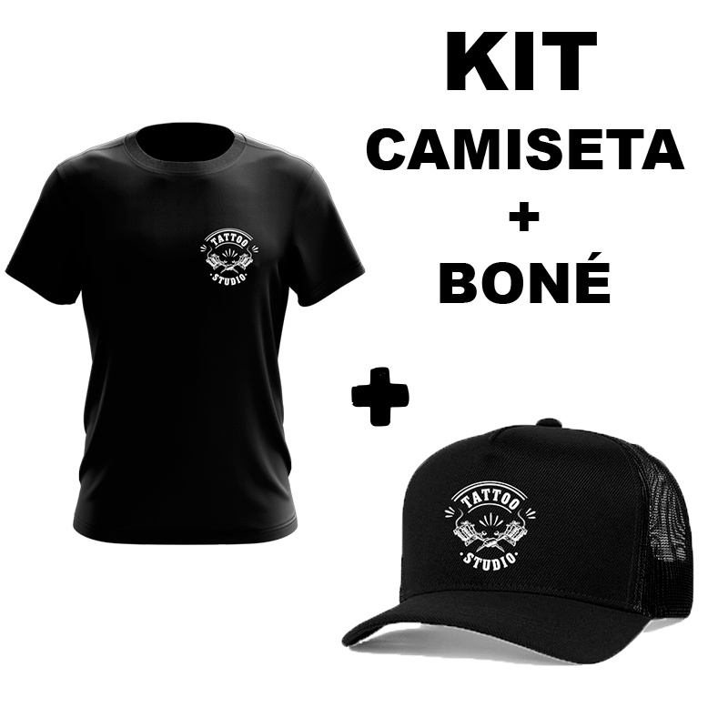 Kit Camiseta + Boné Tattoo Tatuador Uniforme Trabalho