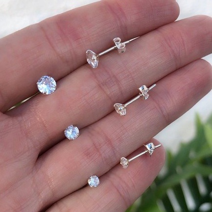 Brinco kit trio redondo zirconia 3 pares prata 925 3mm/4mm/5mm masculino feminino infantil anti alérgico em Oferta na Shopee