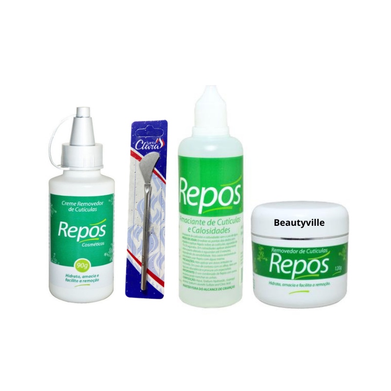 Amaciante Amolecedor Cutículas Calos 120ml + Espatula 222 + Creme Removedor Repos 120gr + Creme 90gr