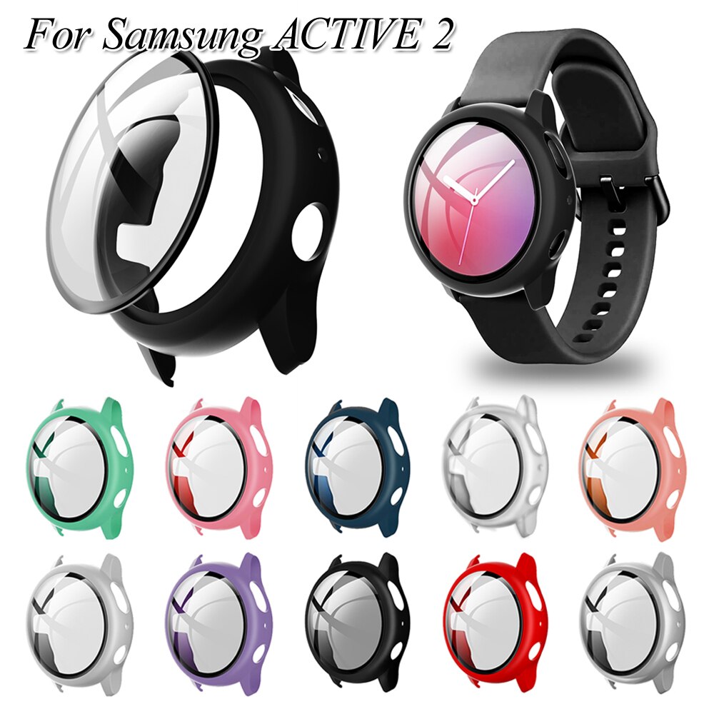 For Samsung Galaxy Watch Active 2 40mm 44mm 9H Tempered Glass Full Screen Protector Case Protective Cover Watch Frame