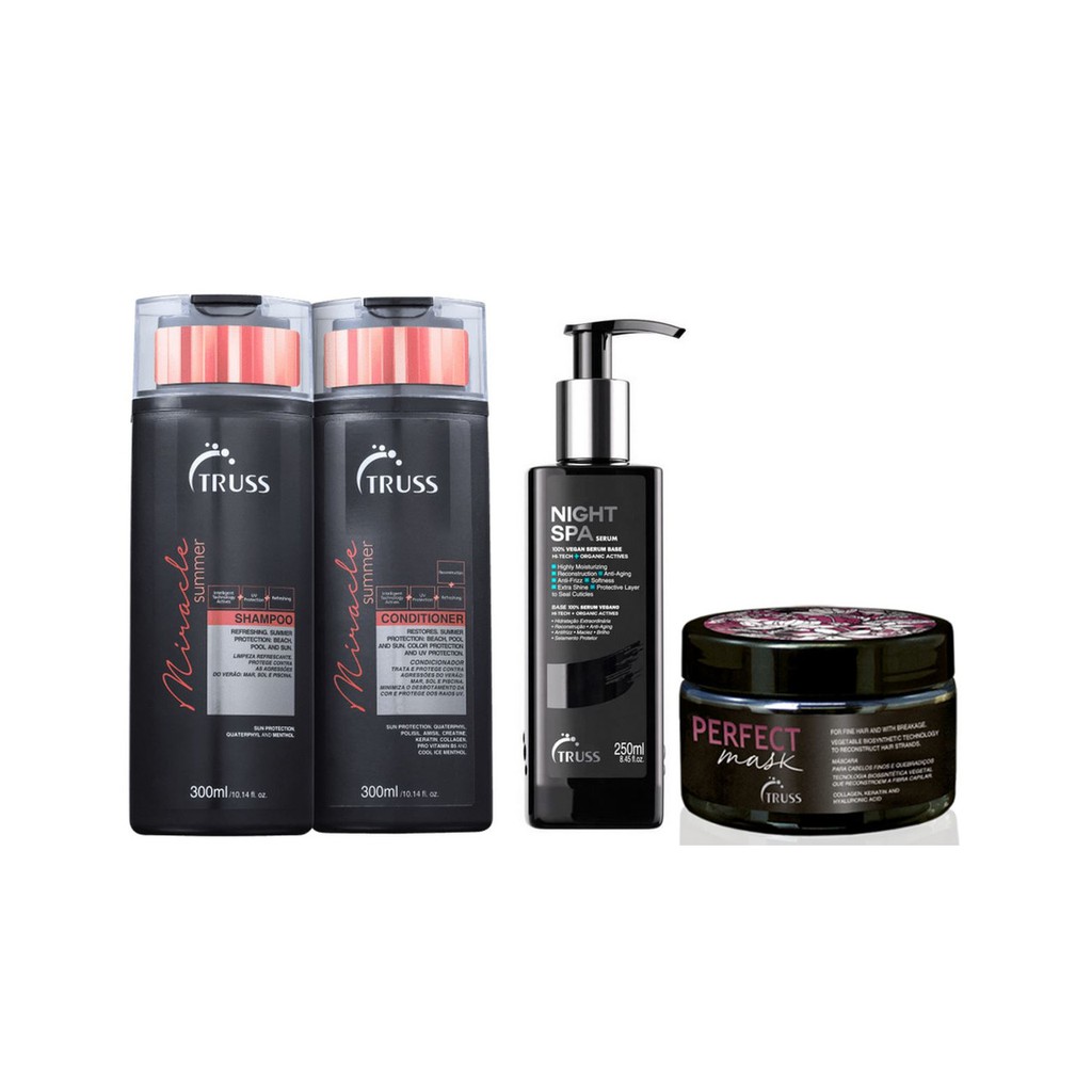 Truss Miracle Summer Shampoo e Condicionador e Night Spa e Máscara Perfect