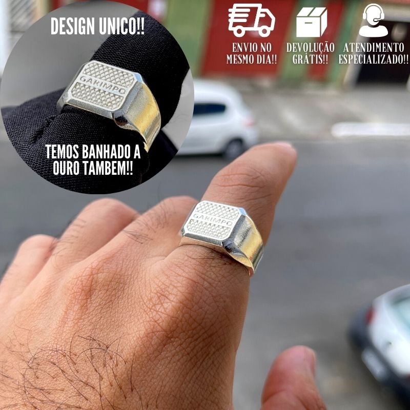 Anel Masculino de Prata 925 Dedeira em Relevo Banhado a Prata