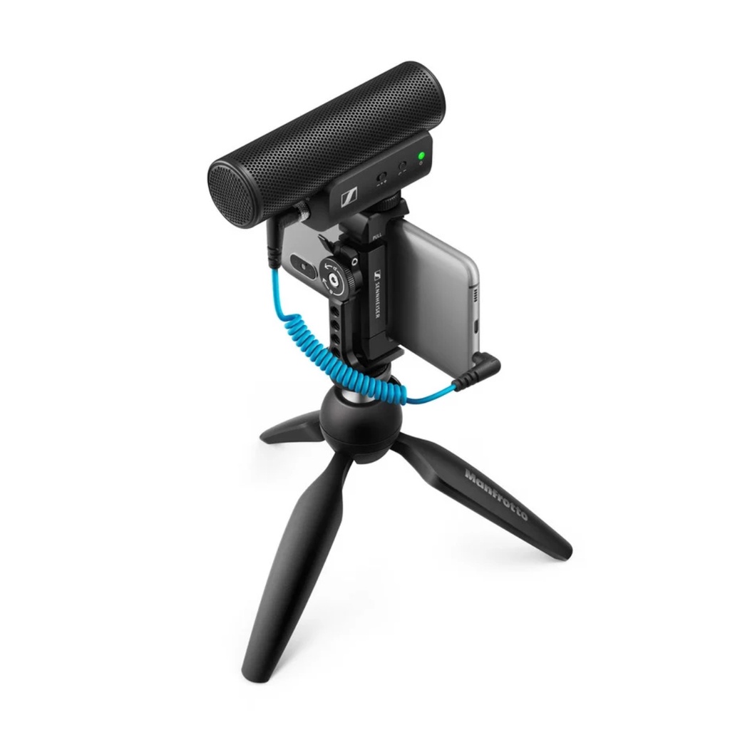 Microfone Shotgun Sennheiser, Kit Mobile MKE 400 com Clip para Smartphone + Mini Tripé, Preto