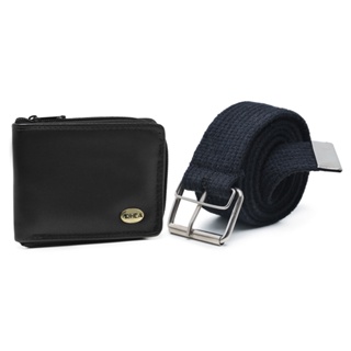carteira masculina grande fecho ziper +cinto lona kit presente  promoção em Oferta na Shopee