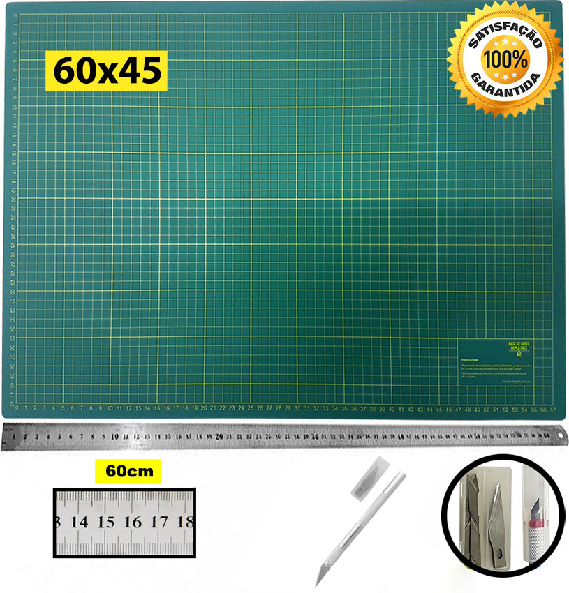 Base Corte A2 60x45 Regua Inox 60cm Caneta Estilete Precisao