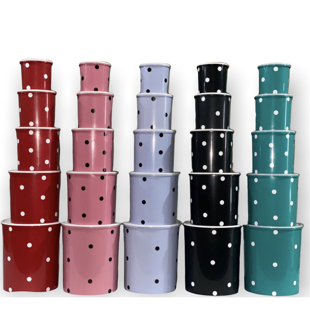 kit mantimento jogo de mantimento 5 peça, conjunto de pote mantimento conjunto de lata de plastico poá ,mantimento/tapoer bolinhas promoção