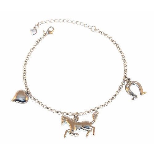 Pulseira Aço Pingente Folheado Níquel Country Cavalo Fazenda em Oferta na Shopee