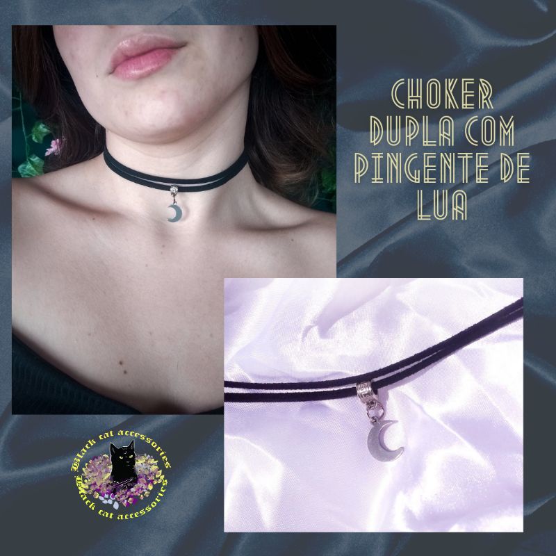 Colar com pingente de lua / Choker com pingente de lua / Gargantilha com pingente de lua / Colar lua / Choker lua / gargantilha lua