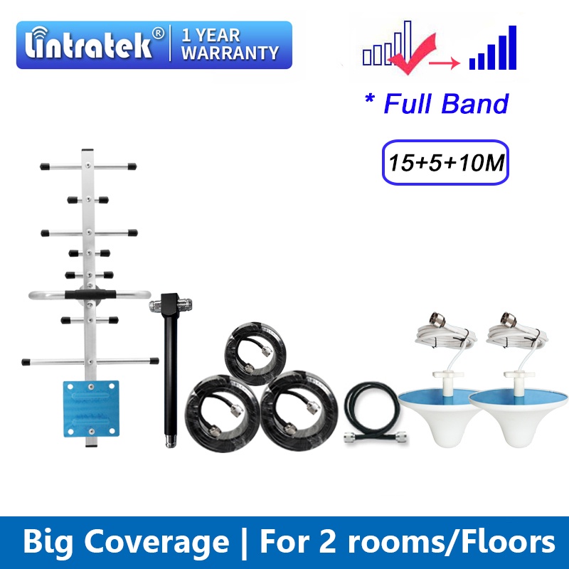 2G 3G 4G Antena Yagi Exterior Acessórios Do Conjunto Completo + 2 Antenas PCS Interior + Cabos De 1/5/10/15 Metros + Kit Divisor De 2 Vias Para GSM 900 DCS LTE 1800 WCDMA 2100 Impulsionador De Telefone Celular