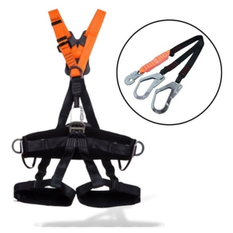 Cinto de Segurança Tipo Paraquedista Alpinista 5 Pontos completo com Talabarte Y Absorvedor de Impacto e Mosquetão 55mm