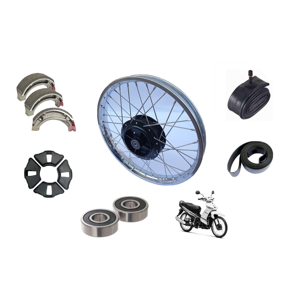 Roda Traseira Completa Montada Crypton 115 - Acima De 2010 + Patim De Freio + Câmara De Ar + Coxim + Rolamentos + Cinta
