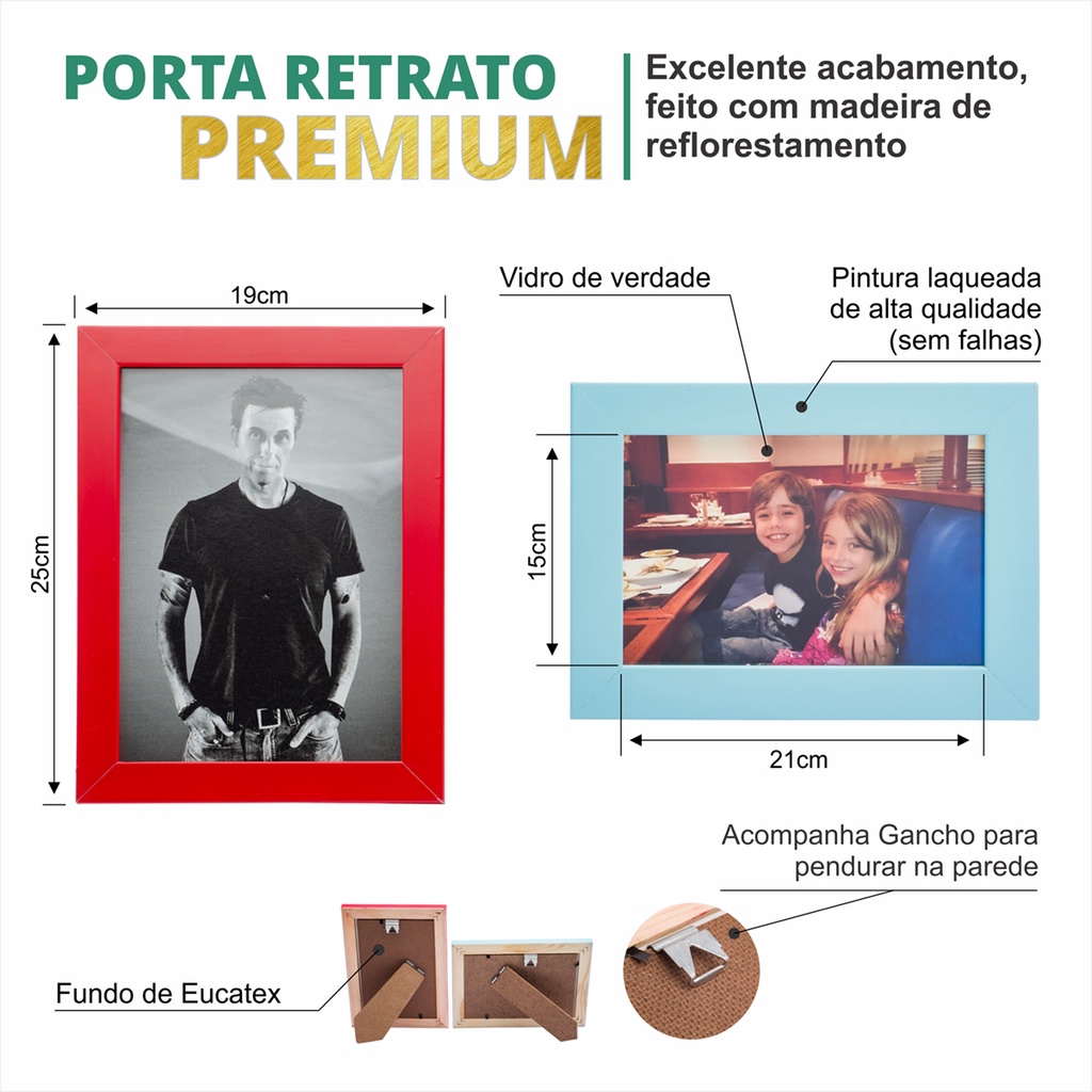 Porta Retrato Mãe 15x21 Branco de madeira de reflorestamento com vidro e gancho para parede 24h