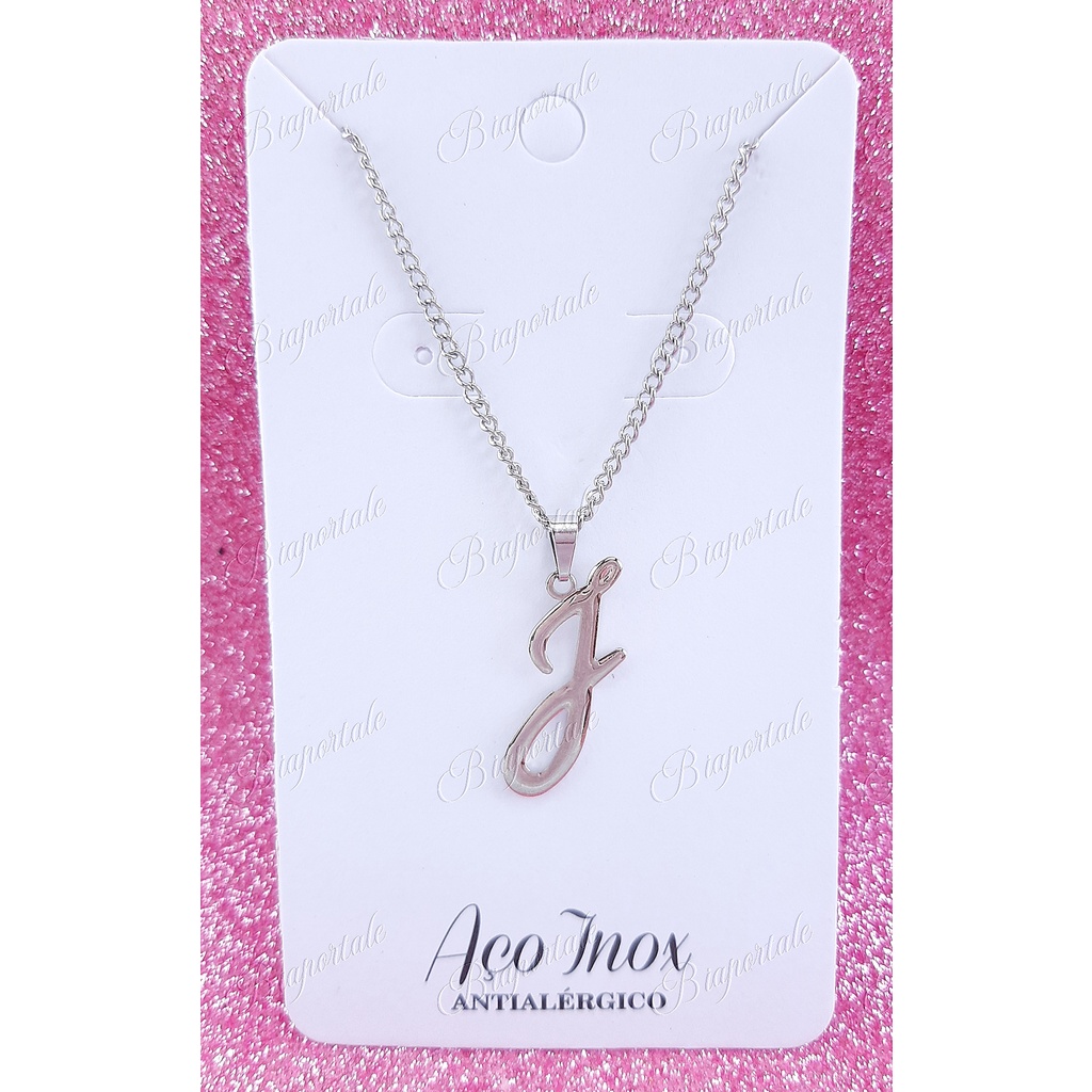 Colar letra J inicial nome aço cirúrgico pingente Letra gargantilha correntinha em Oferta na Shopee