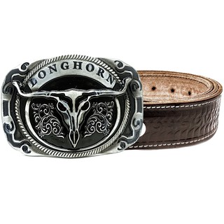 Cinto Couro Country Com Fivela Longhorn Touro Onix CV