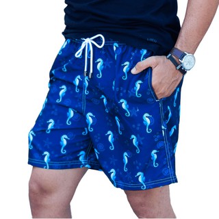 Short masculino de tactel estampado, cavalo marinho, shorts de praia, bermuda com elástico, short com elástico