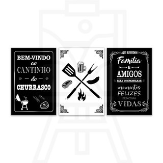 Kit Quadros Decorativos 3 Peças Mosaico Placa Decoração Lar Sala Quarto Churrasquinho Frase Bem-Vindo Ao Cantinho Do Churrasco Aqui Reunimos Família e Amigos Para Compartilhar Momentos Felizes De Nossas Vidas