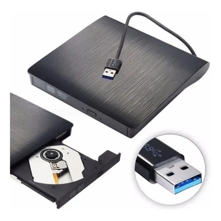 Leitor E Gravador Cd Dvd Externo Slim Preto Usb 3.0 P/ Pc