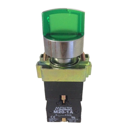 Chave Seletora Iluminada Verde 24V Metálica 2 Pos Fixas 90º 1NA M20ICR2-G7-1A - METALTEX