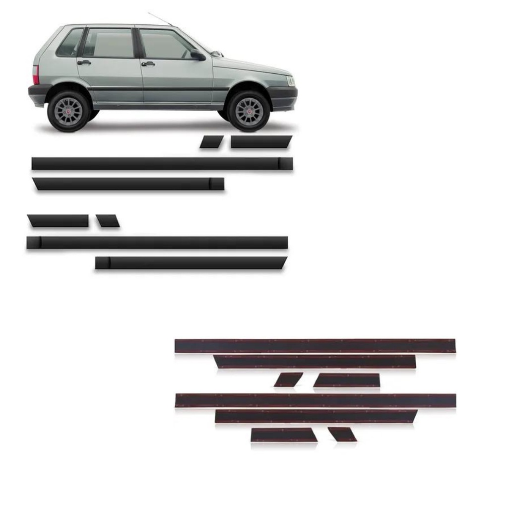 Jogo Friso Lateral Borrachão Uno 2004 2005 2006 2007 4 Portas modelo original fiat