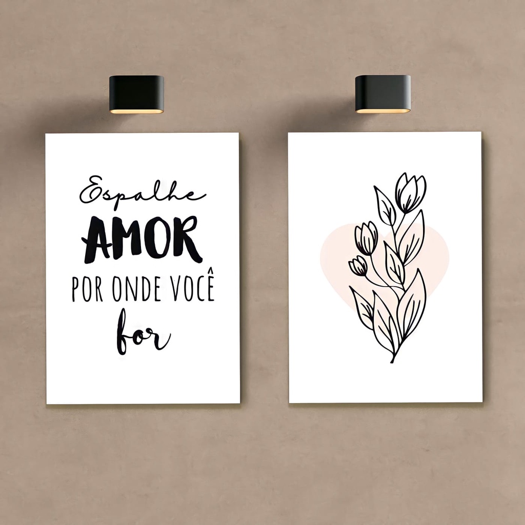 kit 2 quadros decorativos combo placas amor flores decoração geométrico