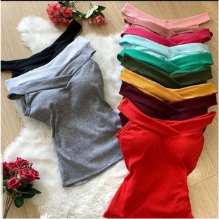 Blusa feminina canelada ombro a ombro alçinha cruzada com Bojo - Melhor preço, promoção imperdivel