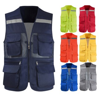 Fotografia Masculina Colete De Trabalho Com Multi-Pockets Exterior Malha Respirável Engenheiro Roupa