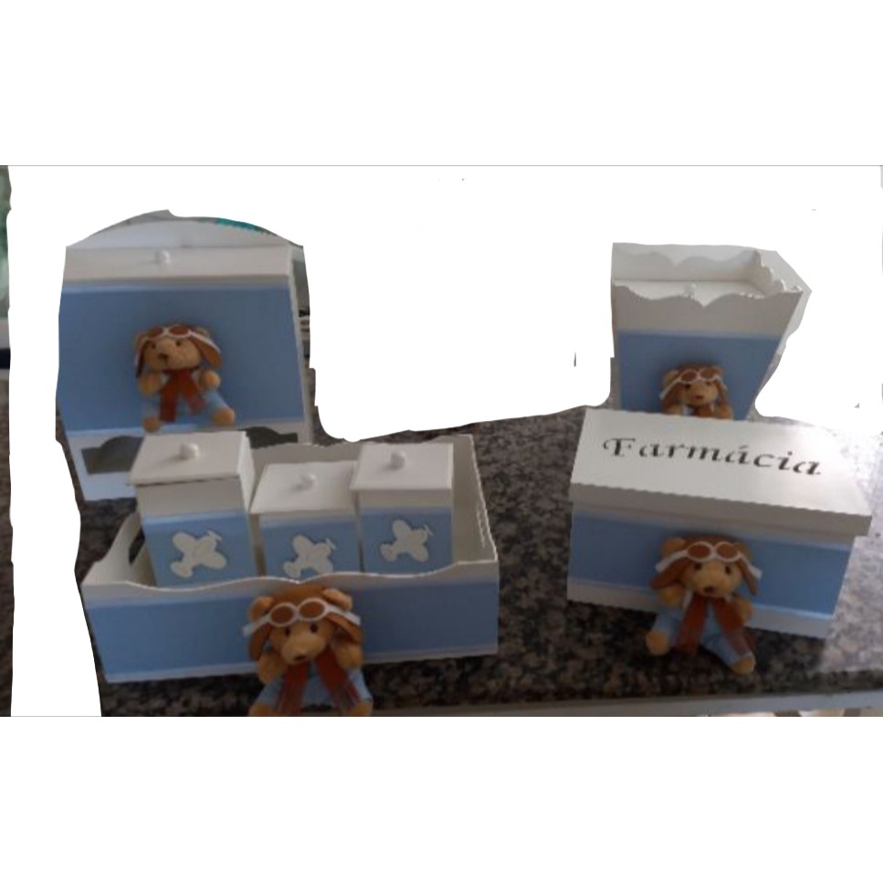 Kit higiene 7 peças urso aviador azul