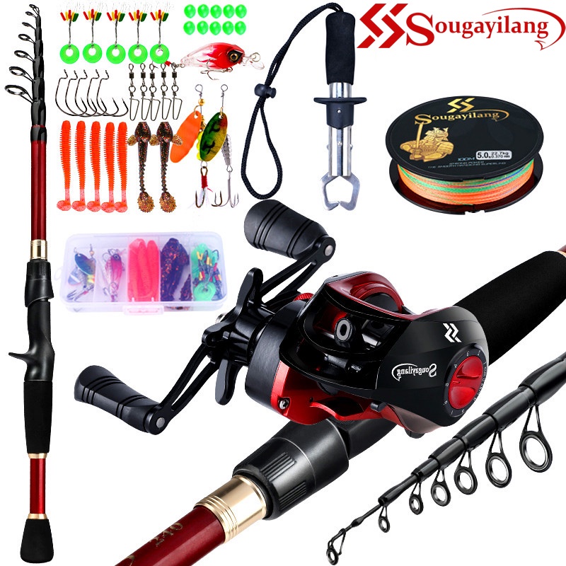 kit pesca carretilha de pesca Sougayilang Vara de Pesca 2.1M 4 Seções  Carreto Portátil E Fundido 8 + 1BB Max Drag 10kg