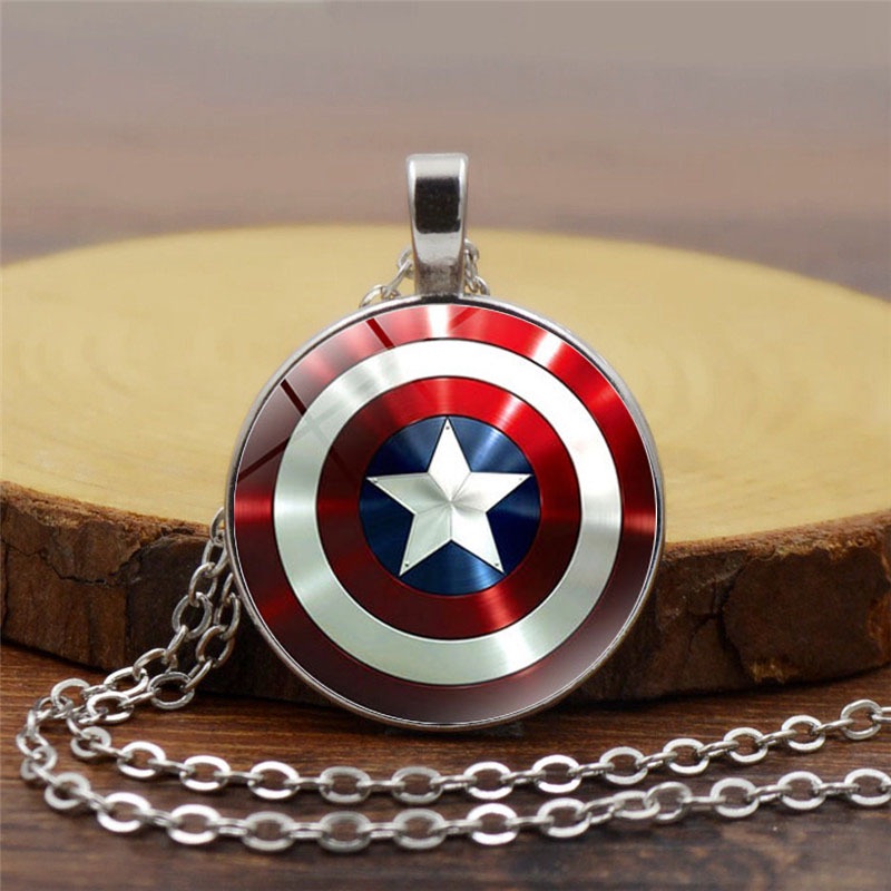Colar Homem E Mulher Capitão América, Escudo De Tempo, Pedra Preciosa E Pingente De Metal