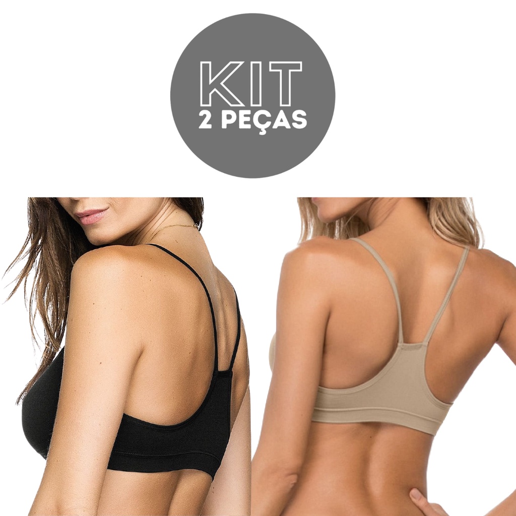 Kit 2 Sutiãs Top Basico Nadador Sem Aro Sem Bojo Alça Regulavel Conforto Sem Costura Zee Rucci Soutien ZR0300-002