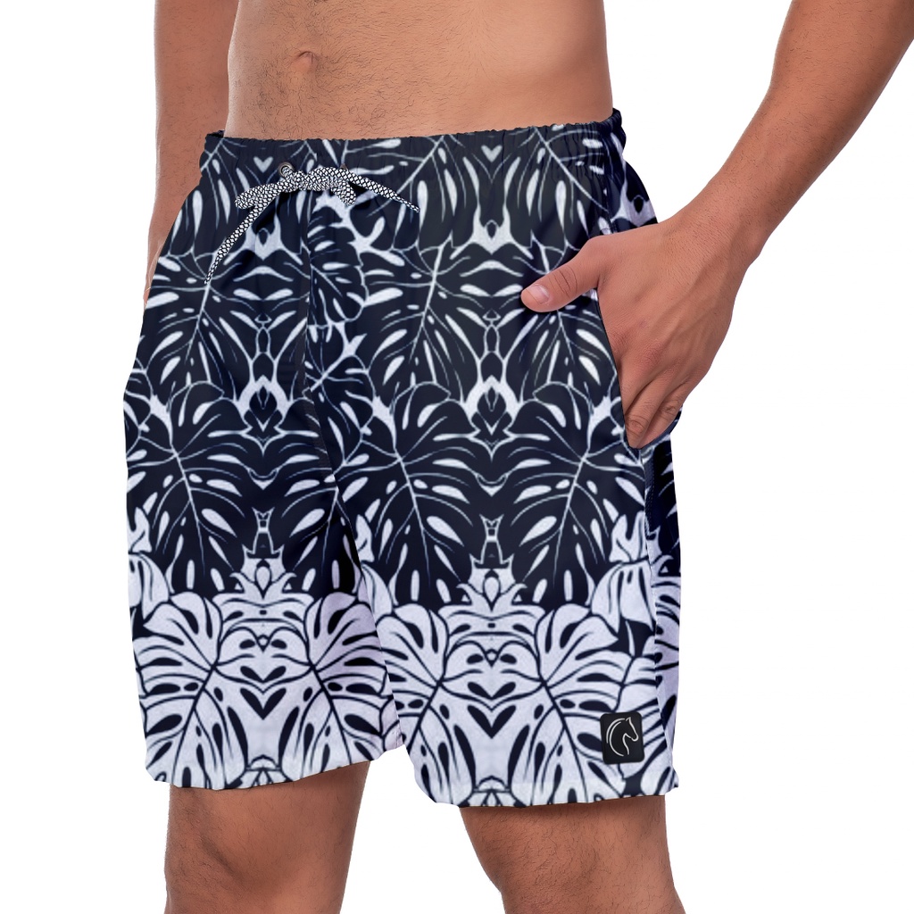 Short Masculino Floral Preto e Branco Bermuda Masculina Premium Leve Moda Praia Casual Durável Seca Rápido