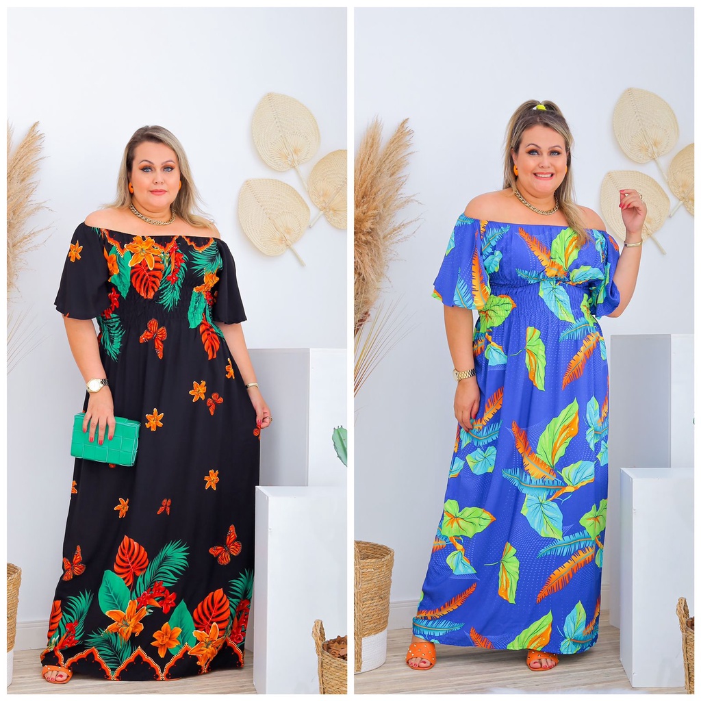 Vestido Longo Plus Size Ciganinha Ombro A Ombro Shopee Brasil