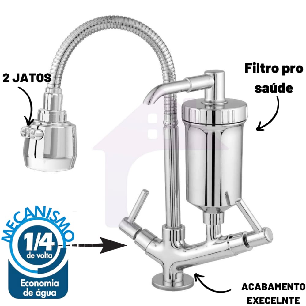Torneira Inox Gourmet Flexível Flitro Cozinha cod1139-8